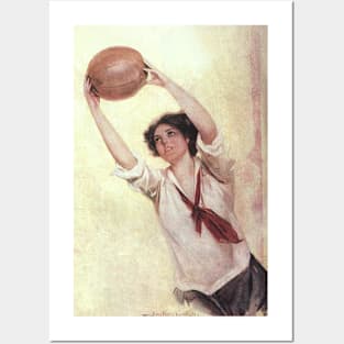 Vintage Sports, Women's Basketball a Player with the Ball Posters and Art